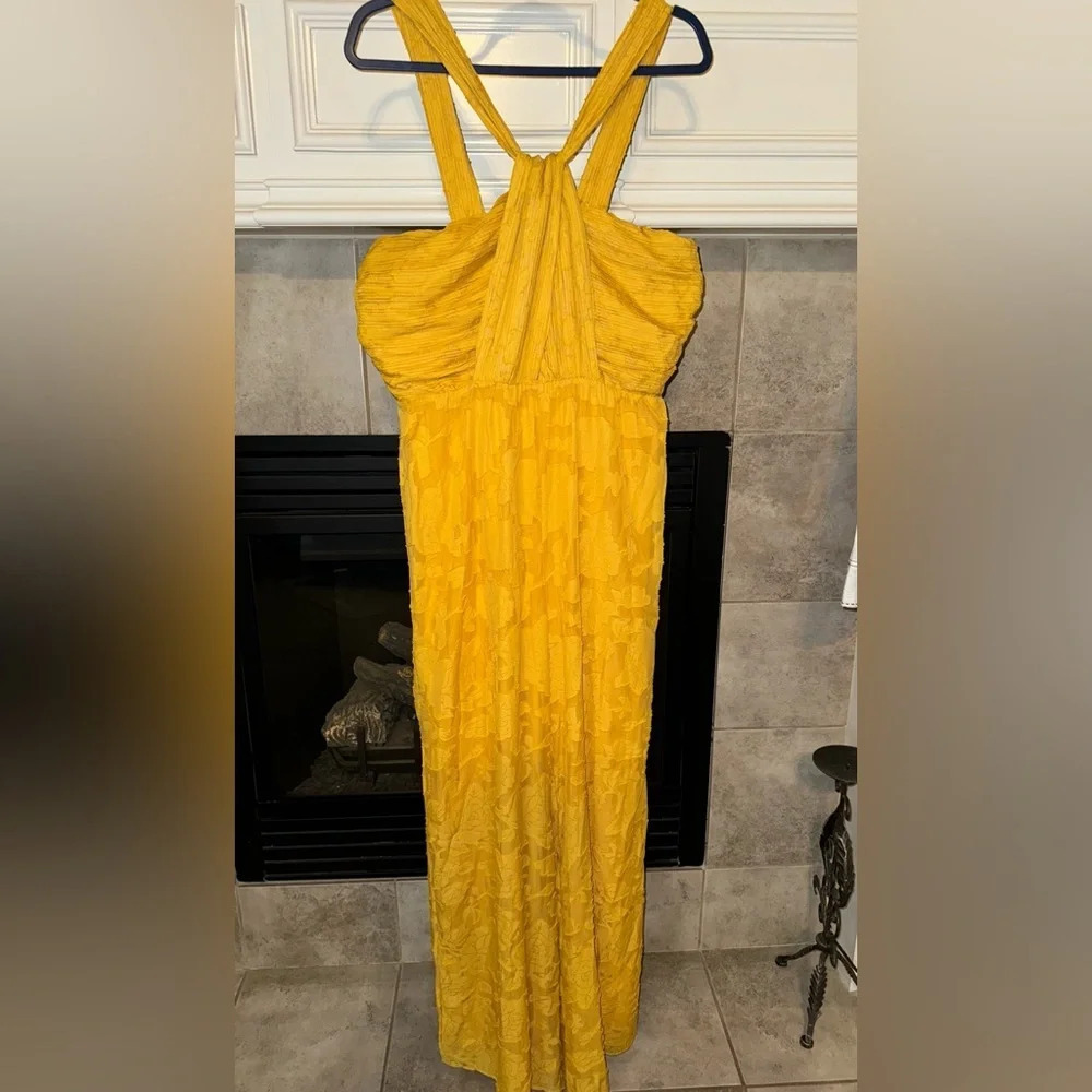 NWT Lulus Lovely Celebration Yellow Floral Burnout Chiffon Jumpsuit Size Large - Picture 3 of 15